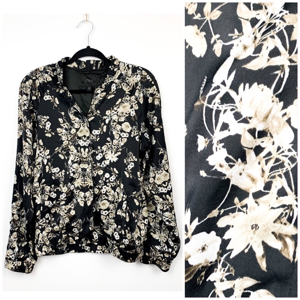 Guess Long Sleeve Black Floral Bomber Jacket